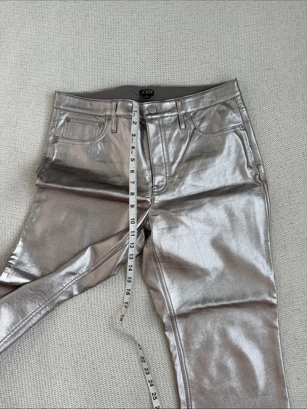J Crew Metallic Silver Straight Leg Pants Size 28